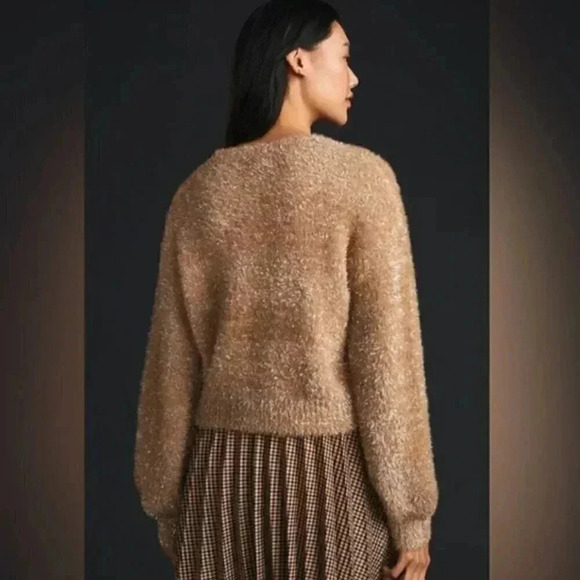 Anthropologie Maeve Tinsel Eyelash Soft Sparkle Sweater in Sand Tan Size 2X - Picture 2 of 5